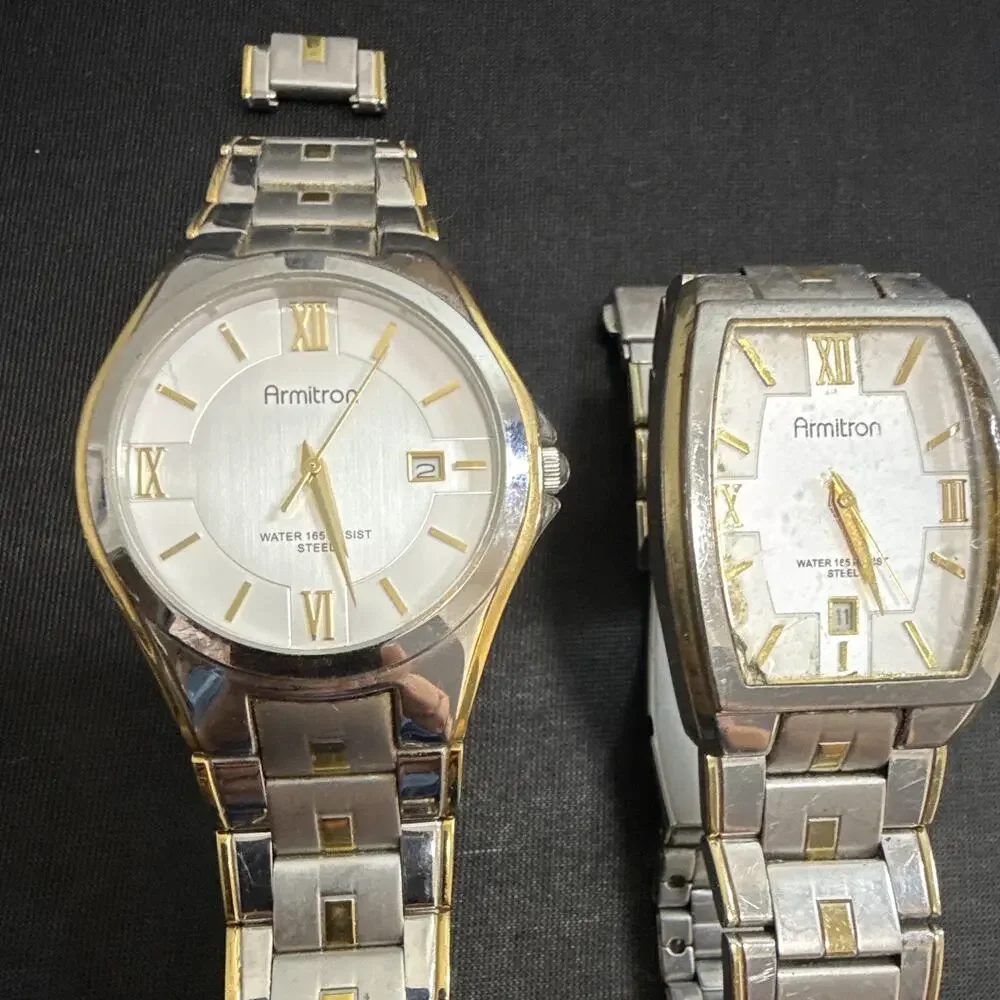 2 ARMITRON MENS WRISTWATCHES ONE ROUND ONE SQUARE NEW BATTERIES RUN EXCELLENT
